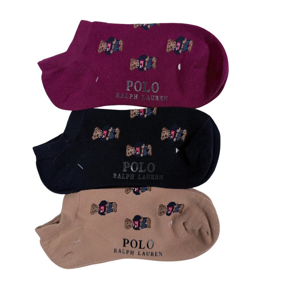 Polo Ralph Lauren Mens 3 Pack Polo Bear Ankle Socks Burgundy Navy Tan Low Cut